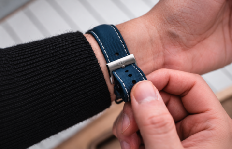 Adjusting a Blue Woven Watch Strap